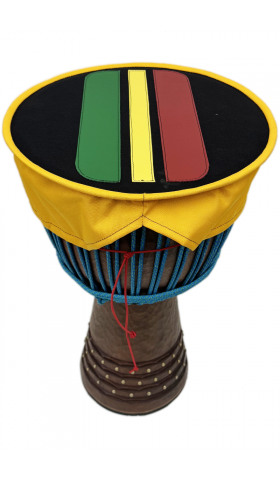 HEAD COVER - RED, GOLD, & GREEN STRIPES ON BLACK & ORANGE